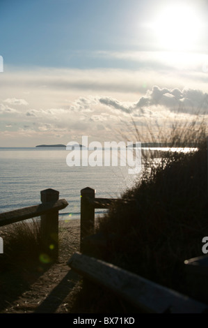 Bardsey Island vu de Milna, Gwynedd, Pays de Galles, Royaume-Uni Banque D'Images