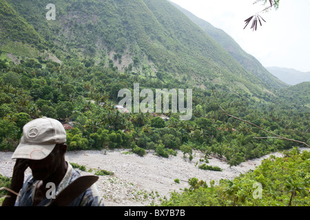 Vente Bien Louissant pour fabriquer du charbon de bois côtelettes sur le côté d'Mornediable Mountain le 16 juillet 2010 à Corail Henri, Haïti. Banque D'Images