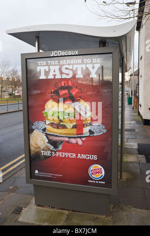 Site d'affichage JCDecaux affiche publicitaire pour Burger King sur l'abri bus Banque D'Images