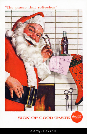 Coca Cola classique annonce dans le magazine américain avec illustration couleur de Santa le Père Noël daté de décembre 1957 Banque D'Images