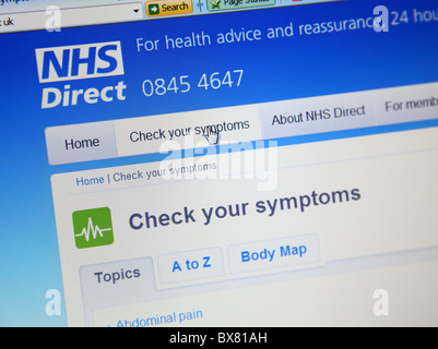 La NHS Direct site web. Banque D'Images