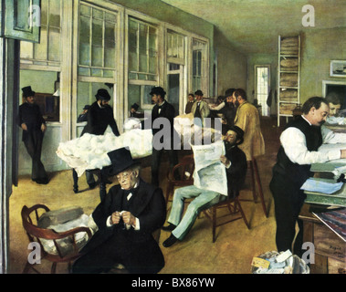 Argent / finance, bourse, bourse du coton à la Nouvelle-Orléans, Louisiane, vue intérieure, imprimé après peinture par Edgar Degas, 1873, droits supplémentaires-Clearences-non disponible Banque D'Images