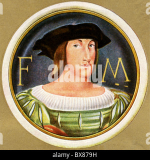 Francis I, 12.9.1494 - 31.3.1547, roi de France 1.1.1515 - 31.3.1547, portrait, imprimé après miniature par Jean Clouet, 1517, carte à cigarettes, Allemagne, 1933, , Banque D'Images