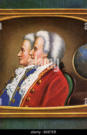 Montgolfier, Joseph Michel (26.8.1740 - 26.6.1810) et Jacques Etienne (6.1.1745 - 2.8.1799), inventeurs français, double portrait, Banque D'Images