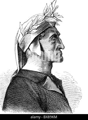 Dante Alighieri, 1265 - 14.9.1321, auteur / écrivain italien, portrait, gravure en bois, XIXe siècle, Banque D'Images