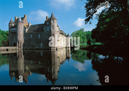 France, Bretagne, Morbihan, forêt de Paimpont, Brocéliande, le château de Trécesson Banque D'Images