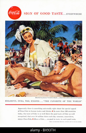 Coca Cola classique d' annonce couleur illustration de la plage de Varadero à Cuba en revue américaine circa 1958 Banque D'Images