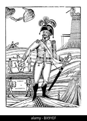 Malborouk Français, une satire sur la mort de John Churchill, 1er duc de Marlborough ; noir et blanc Illustration ; Banque D'Images