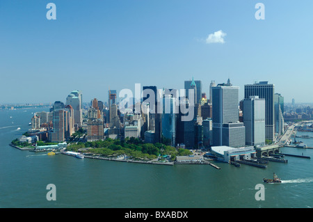 Vue aérienne de Manhattan Sud : Point de batterie et du quartier financier, Lower Manhattan, New York City, USA Banque D'Images