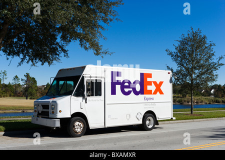 Camion de livraison de Fedex, Celebration, Floride, USA Banque D'Images