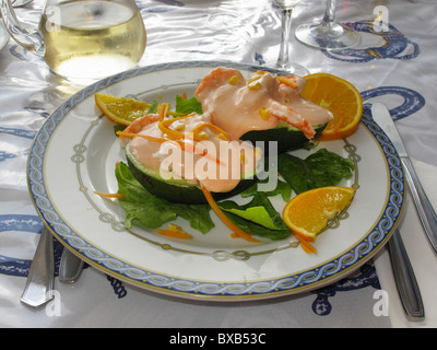 Avocat aux crevettes et langoustines, crème-Órzola, Lanzarote, Canary Islands, Spain, Europe Banque D'Images