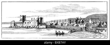 Carrickfergus au 17e siècle ; noir et blanc Illustration ; Banque D'Images