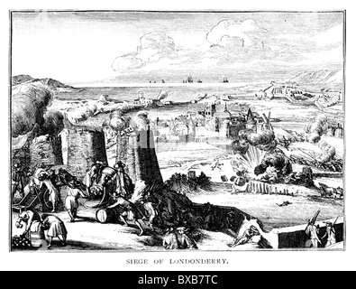 Le siège de Londonderry, 1689 ; noir et blanc Illustration ; Banque D'Images