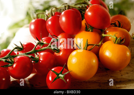 Sélection de produits de tomates rouges et jaunes, tomates et la photographie alimentaire Banque D'Images