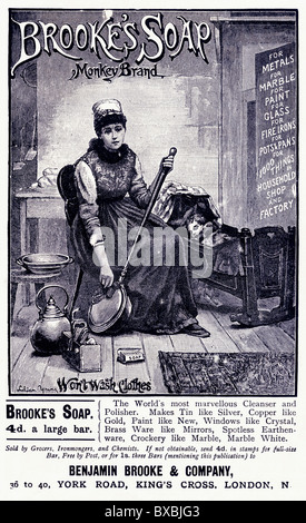 Publicité victorienne vers 1890 Brooke's Soap marque singe Banque D'Images