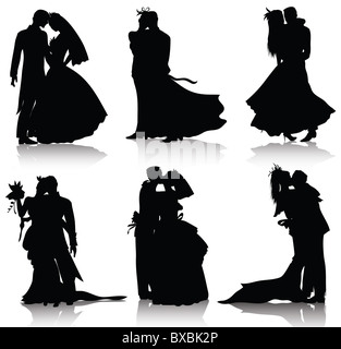 Silhouettes de mariage isolé sur fond blanc Banque D'Images