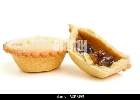 Douce fête mince pies de perspective faible isolé sur blanc. Banque D'Images