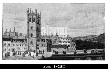 Magdalen College, Oxford au 17e siècle ; noir et blanc Illustration ; Banque D'Images