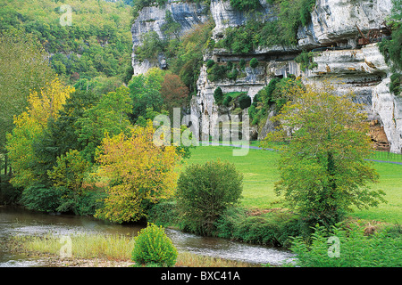 France, Périgord, Dordogne, vallée de la Vézère, la Roque St Christophe, Falaise Banque D'Images