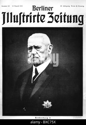 Hindenburg, Paul von, 2.10.1847 - 2.8.1934, général et politicien allemand, Président de l'Allemagne 12.5.1925 - 2.8.1934, mort, titre "Berliner Illustrierte Zeitung", Berlin, 12.8.1934, , Banque D'Images