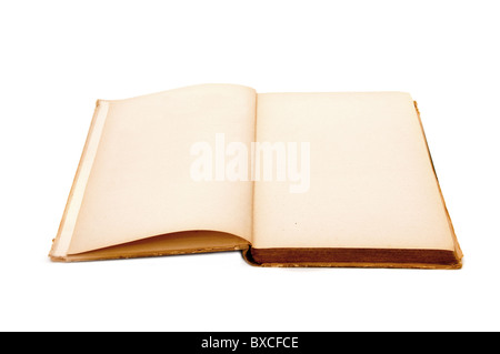 Vieux livre avec des pages blanches. Vitrail papier jaune et tonique par moment. Banque D'Images