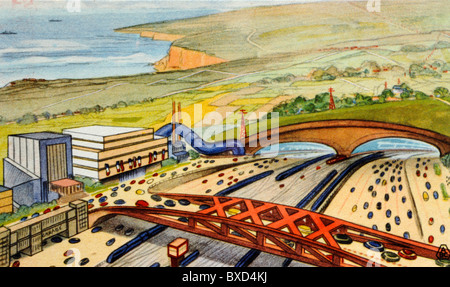 Impression d'artiste futuriste du projet proposé pour l'entrée Le tunnel sous la Manche à Douvres (Illustration c1940) Banque D'Images