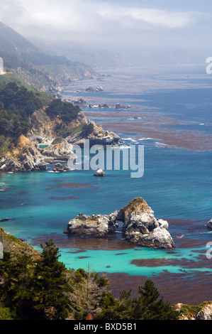 En regardant vers le sud le long de la célèbre côte de Big Sur en Californie de la ville historique et pittoresque route 1. Banque D'Images