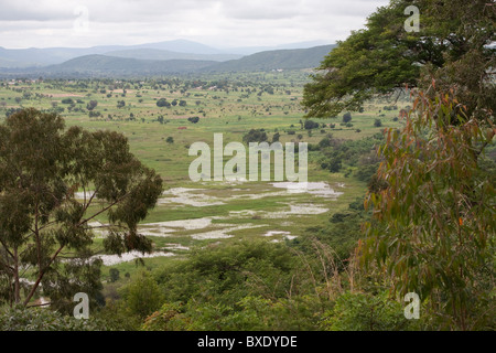 La vallée de la rivière Ruaha vus de Iringa, Tanzanie, Afrique de l'Est. Banque D'Images