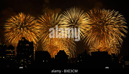 D'artifice sur New York City skyline Banque D'Images