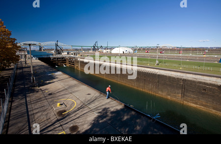 Les écluses de Sault Ste. Marie au Michigan Lac Supérieur Lac Huron Banque D'Images