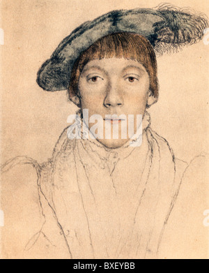 Sketch par Hans Holbein le Jeune, Portrait de Henry Howard, comte de Surrey, illustration couleur ; Banque D'Images