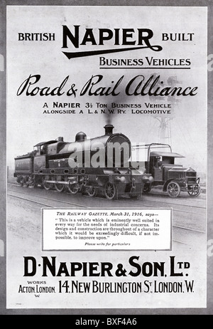 1916 Publicité pour Napier construit la route et rail transport affaires véhicules fabriqués à l'ouest de Londres Banque D'Images