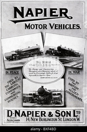 1916 Publicité pour Napier construit la route et rail transport affaires véhicules fabriqués à l'ouest de Londres Banque D'Images