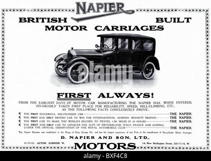 1916 Annonce de la construit Napier motor carriages fabriqués dans l'ouest de Londres Acton Banque D'Images