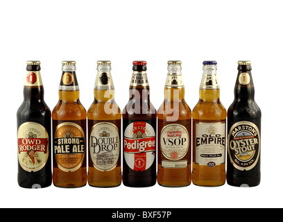 Une sélection de bières de Marston's Brewery, Burton upon Trent, Staffordshire Banque D'Images