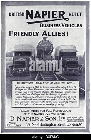 1916 Publicité pour Napier construit la route et rail transport affaires véhicules fabriqués à l'ouest de Londres Banque D'Images
