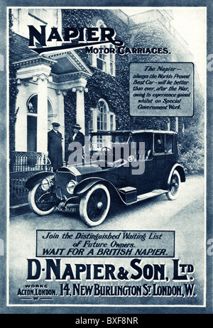 1916 Annonce de la construit Napier motor carriages fabriqués dans l'ouest de Londres Acton Banque D'Images