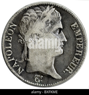 Argent / finance, pièces, France, pièce avec portrait de Napoléon Bonaparte, argent, 1813, droits supplémentaires-Clearences-non disponible Banque D'Images