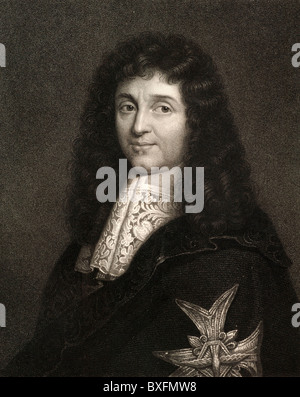 Portrait de Jean-Baptiste Colbert (1619-1683) Ministre français des Finances sous le roi Louis XIV Politicien français et contrôleur des finances. Illustration ancienne ou gravure Banque D'Images