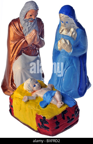 Noël, berceau, scène de la Nativité avec la famille sainte, Marie, Joseph, bébé Jésus, Allemagne, vers 1984, droits additionnels-Clearences-non disponible Banque D'Images