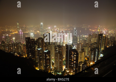 Hong Kong la nuit. Vue depuis le Pic Victoria Banque D'Images