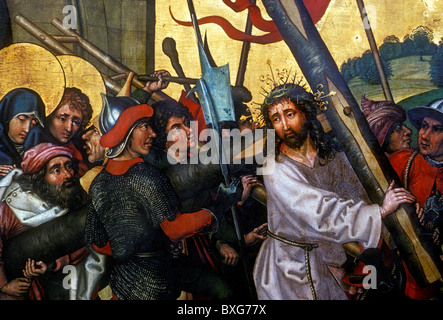 Portant la croix, l'Eglise des Dominicain, Martin Schongauer, Musée Unterlinden, Musée d'Unterlinden, Colmar, France Banque D'Images