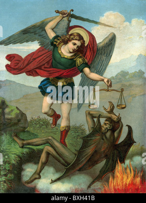 Religion, Christianisme, vicotry de l'archange Michael sur Satan, murale, lithographie, Allemagne, vers 1890, droits additionnels-Clearences-non disponible Banque D'Images