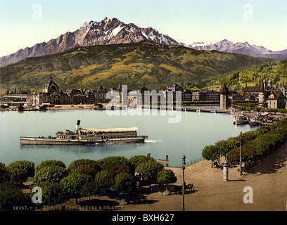 Géographie / Voyage, Suisse, Lucerne, vue sur la ville avec le lac de Lucerne (Vierwaldstaettersee), photographie polychromatique, 1887, droits supplémentaires-Clearences-non disponible Banque D'Images