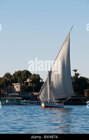 L'Égypte, Assouan. La voile sur la felouque Nil près d'Assouan. Banque D'Images