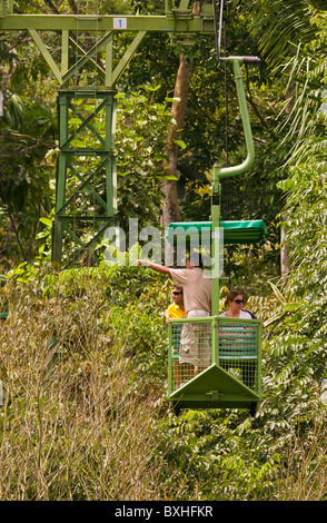 GAMBOA, PANAMA - touristes et le guide au téléferique teleferico dans jungle à Gamboa Rainforest Resort. Banque D'Images