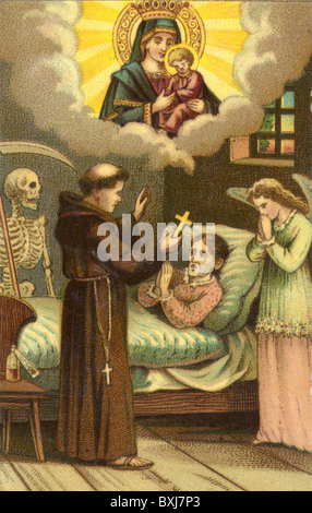 Religion, Christianisme, femme au lit de mort, moine donnant les derniers rites, Allemagne, vers 1880, droits additionnels-Clearences-non disponible Banque D'Images