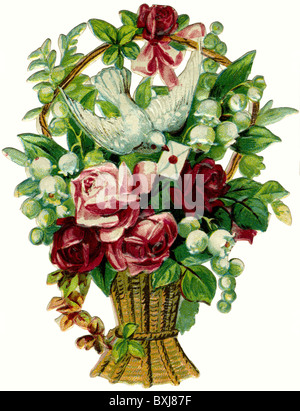 Symbole / emblème / icône, fidélité, colombe blanche dans le panier de fleurs, Allemagne, 1917, droits supplémentaires-Clearences-non disponible Banque D'Images