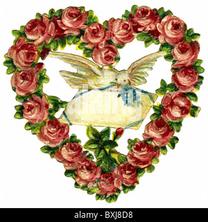 Symbole / emblème / icône, fidélité, colombe blanche au coeur avec lettre, carte postale, Allemagne, 1911, droits supplémentaires-Clearences-non disponible Banque D'Images