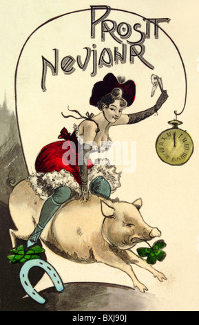 Fête, Saint-Sylvestre, carte de voeux, Allemagne, 1902, droits-supplémentaires-Clearences-non disponible Banque D'Images